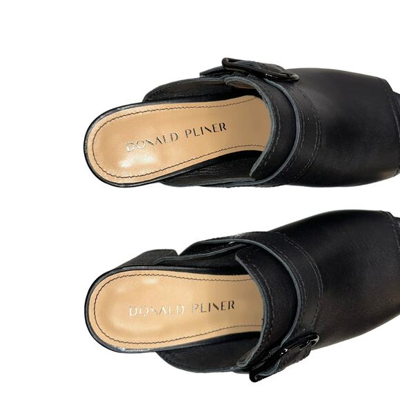 Donald J. Pliner Gramercy Black Leather Square Toe Buckle Slip On Heels Shoes 6 - Picture 6 of 11